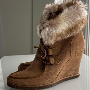Splendid Women’s Faux-Fur Cuff Wedge Boot in Brown size 8